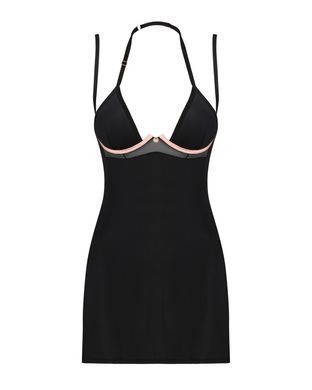 (SALE) Сорочка Obsessive Selinne chemise & thong XS/S Black, стринги, двойные бретели