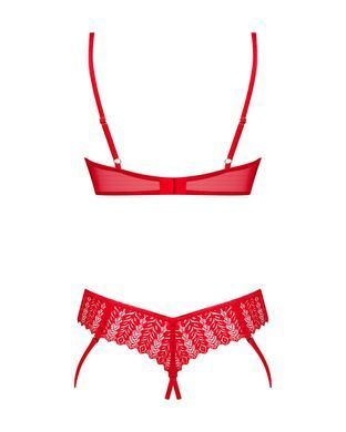 Комплект Obsessive Ingridia 2-pcs crotchless set M/L, красный, с доступом, открытая грудь