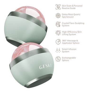 Кульковий масажер з рожевим кварцом GESKE SmartAppGuided Rose Quartz Depuffing Sphere 7in1 green