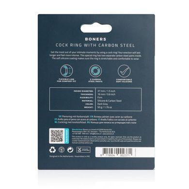 Эрекционное кольцо Boners Cock Ring With Steel Core, стальные вставки, внутренний диаметр 3,7 см