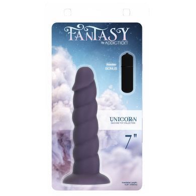 Фаллоимитатор Fantasy by Addiction Unicorn Dildo 7&rdquo; Purple, вибропуля в подарок