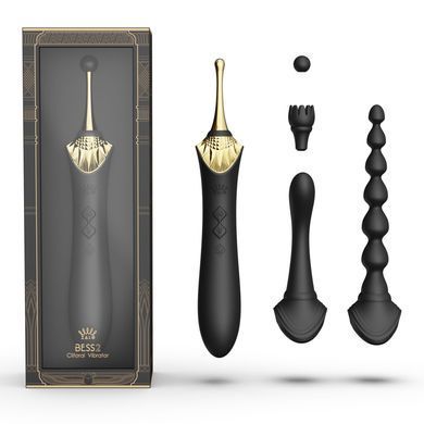 Мультифункціональний вібратор Zalo &mdash; Bess 2 Obsidian Black, 4 насадки, підігрів