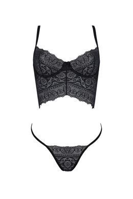 Комплект Passion KERRIA SET black, L/XL, сетка+кружево, бюстье и стринги