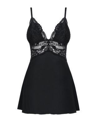 Сатиновий пеньюар із мереживом Obsessive 810-BAB-1 babydoll & thong S/M, чорний, пеньюар, танга