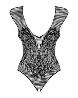 (SALE) Бодистокинг из крупной сетки с кружевом Obsessive B112 teddy XL/XXL, черный, с доступом