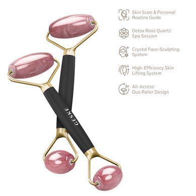 Ролер-масажер для обличчя та тіла з рожевим кварцом GESKE SmartAppGuided Rose Quartz Face & Body Roller 5in1 gray