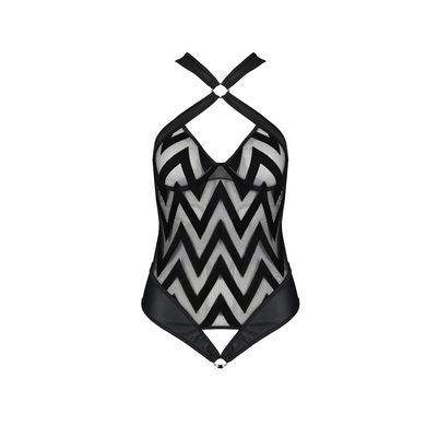 Сітчастий боді з халтером та ритмічним малюнком Passion Hima Body S/M, black