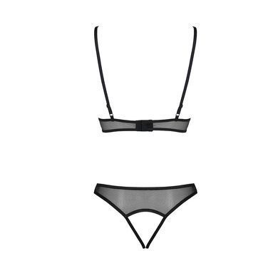 Комплект із бралету з ажурним ліфом та відкритими трусиками Passion CHRISTA SET Open Bra S/M black