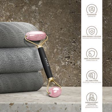 Ролер-масажер для обличчя та тіла з рожевим кварцом GESKE SmartAppGuided Rose Quartz Face & Body Roller 5in1 gray
