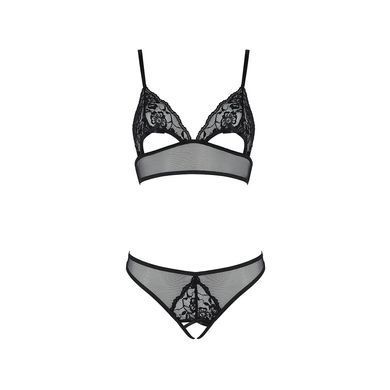 Комплект із бралету з ажурним ліфом та відкритими трусиками Passion CHRISTA SET Open Bra S/M black
