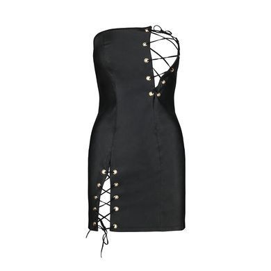 Мини-платье из экокожи Passion CELINE CHEMISE XXL/XXXL, black, шнуровка, трусики в комплекте