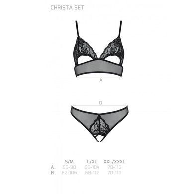 Комплект із бралету з ажурним ліфом та відкритими трусиками Passion CHRISTA SET Open Bra S/M black