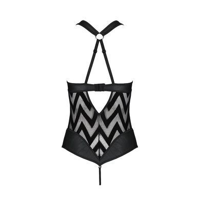 Сітчастий боді з халтером та ритмічним малюнком Passion Hima Body S/M, black