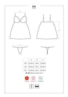 Сатиновый пеньюар с кружевом Obsessive 810-BAB-1 babydoll & thong L/XL, черный, пеньюар, танга