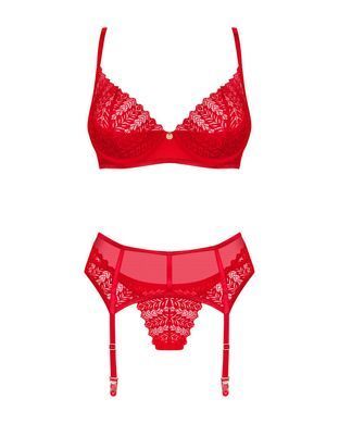 Комплект Obsessive Ingridia 3-pcs set XS/S, червоний, бюстгальтер, стрінги, пояс