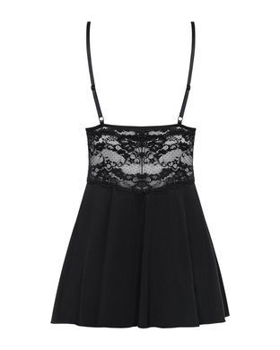 Сатиновый пеньюар с кружевом Obsessive 810-BAB-1 babydoll & thong L/XL, черный, пеньюар, танга
