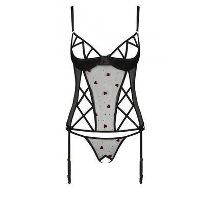 Корсет с подвязками, стринги Passion LOVELIA CORSET XXL/XXXL, black