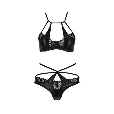 Комплект белья Passion Exclusive NAVEL SET XXL/XXXL, black, трусики и лиф с элементами под латекс