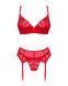 Комплект Obsessive Ingridia 3-pcs set XS/S, червоний, бюстгальтер, стрінги, пояс