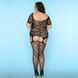 Бесшовный бодистокинг JSY &laquo;Пошлая Грейс&raquo; Plus Size, Black, длинный рукав, имитация чулок, мелкая сет