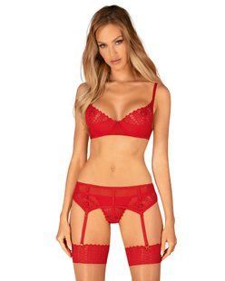 Комплект Obsessive Ingridia 3-pcs set XL/2XL, червоний, бюстгальтер, стрінги, пояс