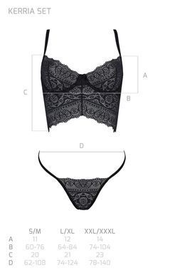 Комплект Passion KERRIA SET black, XXL/XXXL сетка+кружево, бюстье и стринги