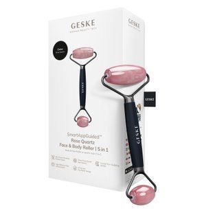 Ролер-масажер для обличчя та тіла з рожевим кварцом GESKE SmartAppGuided Rose Quartz Face & Body Roller 5in1 black