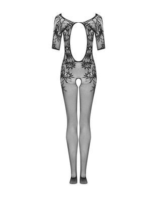 Сетчатый бодистокинг с цветочным рисунком Obsessive Bodystocking F238 S/M/L, black, с доступом, имит