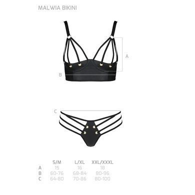Комплект из эко-кожи с люверсами и ремешками Passion MALWIA BIKINI L/XL, black, бра и трусики