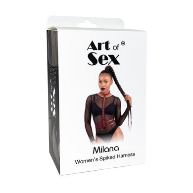 Женская портупея с шипами Art of Sex - Milana, экокожа, размер XS-2XL, цвет красный