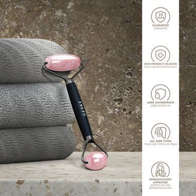 Ролер-масажер для обличчя та тіла з рожевим кварцом GESKE SmartAppGuided Rose Quartz Face & Body Roller 5in1 black