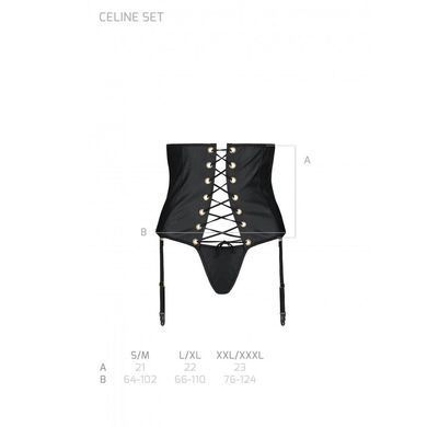 Пояс-корсет из экокожи Passion CELINE SET S/M, black, шнуровка, съемные пажи для чулок, стринги