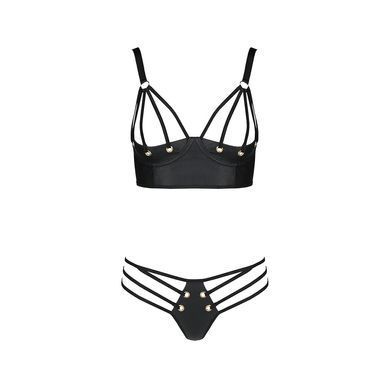Комплект из эко-кожи с люверсами и ремешками Passion MALWIA BIKINI L/XL, black, бра и трусики