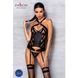 Сітчастий комплект з візерунком Passion HIMA CORSET L/XL black корсет з халтером, підв'язки, трусики