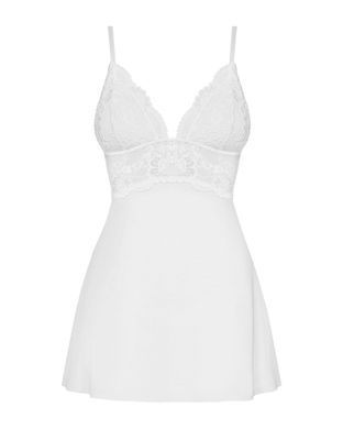Сатиновый пеньюар с кружевом Obsessive 810-BAB-2 babydoll & thong L/XL, белый, пеньюар, танга