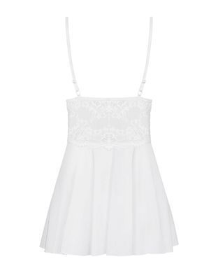Сатиновый пеньюар с кружевом Obsessive 810-BAB-2 babydoll & thong L/XL, белый, пеньюар, танга