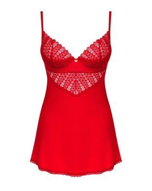 Пеньюар Obsessive Ingridia chemise & thong XS/S, красный, сорочка, стринги