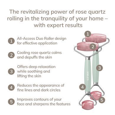 Ролер-масажер для обличчя та тіла з рожевим кварцом GESKE SmartAppGuided Rose Quartz Face & Body Roller 5in1 green