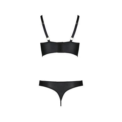Комплект из эко-кожи с люверсами и ремешками Passion MALWIA BIKINI S/M, black, бра и трусики