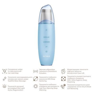 Мікрострумовий скрабер для шкіри та усунення чорних точок GESKE MicroCurrent Skin Scrubber&Blackhead Remover 9в1 aquamarine