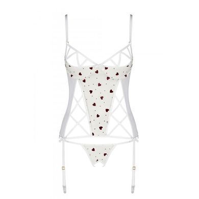 Корсет с подвязками, стринги Passion LOVELIA CORSET S/M, white
