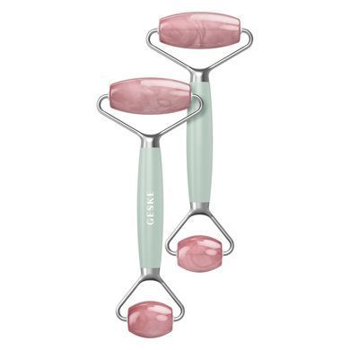Ролер-масажер для обличчя та тіла з рожевим кварцом GESKE SmartAppGuided Rose Quartz Face & Body Roller 5in1 green