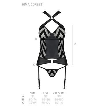 Сетчатый комплект с узором, корсет с халтером, подвязки, трусики Passion HIMA CORSET S/M, black