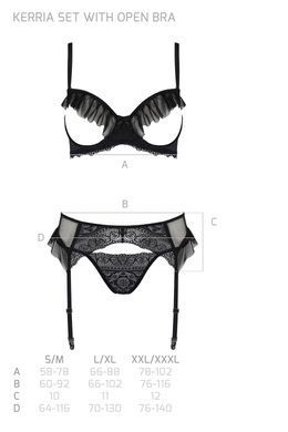 Комплект Passion KERRIA SET WITH OPEN BRA black, S/M, бюстгальтер с открытой чашкой, стринги, пояс для чулок