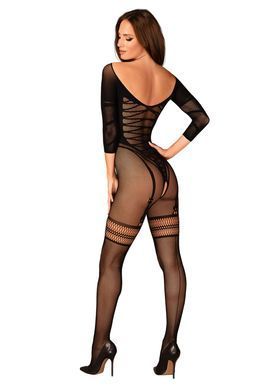 (SALE) Сітчастий бодістокінг з імітацією підв&rsquo;язок Obsessive Bodystocking G329 XL/XXL, black, з доступом