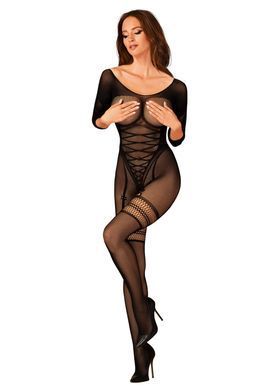 (SALE) Сітчастий бодістокінг з імітацією підв&rsquo;язок Obsessive Bodystocking G329 XL/XXL, black, з доступом