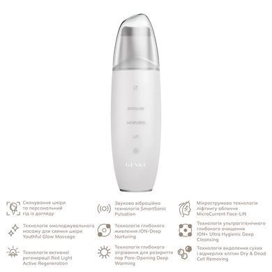 Мікрострумовий скрабер для шкіри та усунення чорних точок GESKE MicroCurrent Skin Scrubber&Blackhead Remover 9в1 white