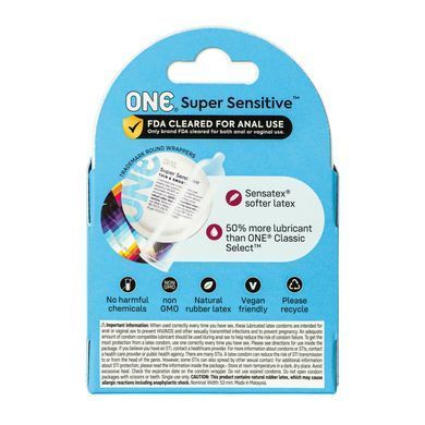 Презервативы ONE Super Sensitive, 3 шт, гладкие, с дополнительной смазкой, картонная упаковка