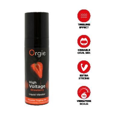Жидкий вибратор Orgie High Voltage &ndash; Strawberry, 15 мл, эффект мурашек, очень мощный, вкус клубники