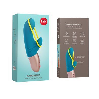 Мини вибратор-кролик со стимулирующей лентой Fun Factory AMORINO petrol/neon yellow, лента съемная